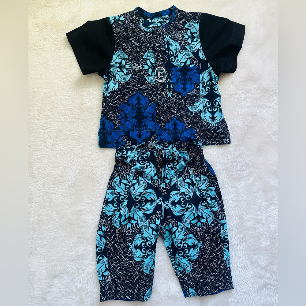 Handmade Boys Short Sleeve African Print 2Piece set Toddler 12-24 Months - Picture 5 of 5